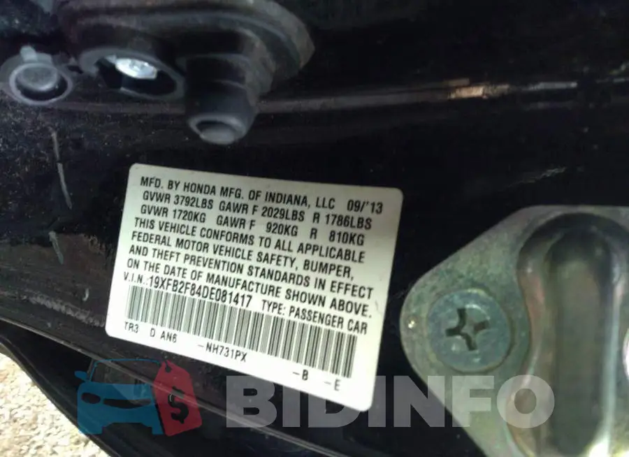 19XFB2F84DE081417 Photo# 9