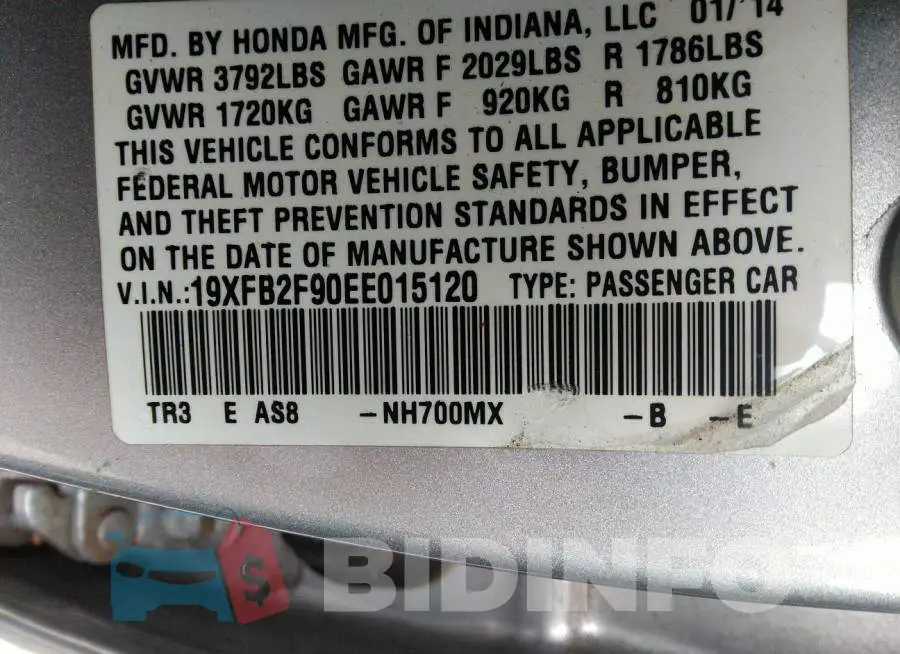 19XFB2F90EE015120 Photo# 9