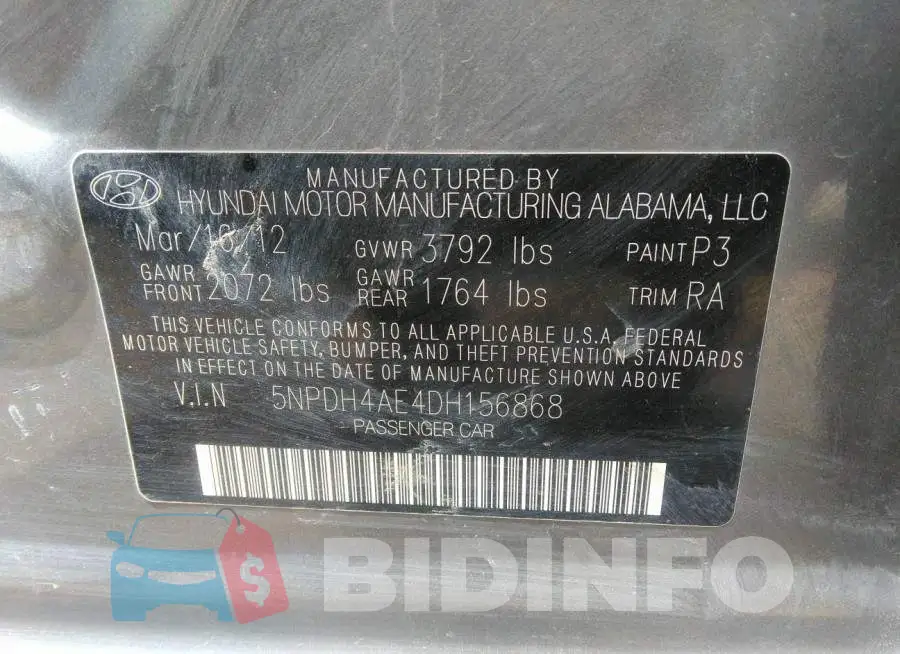 5NPDH4AE4DH156868 Photo# 9