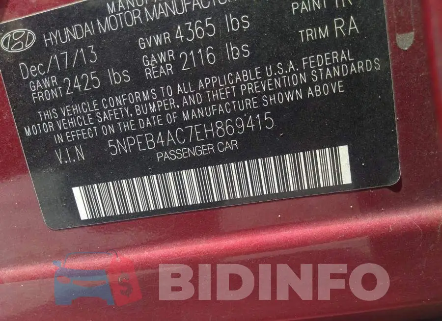 5NPEB4AC7EH869415 Photo# 9