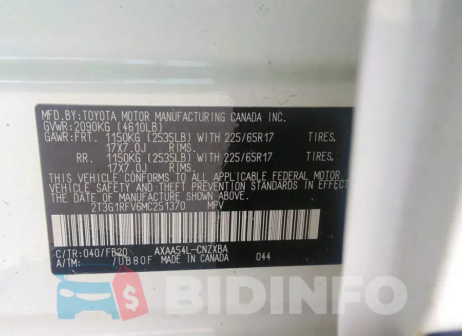 2T3G1RFV6MC251370 Photo# 9