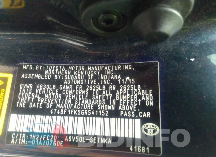 4T4BF1FK5GR541152 Photo# 9