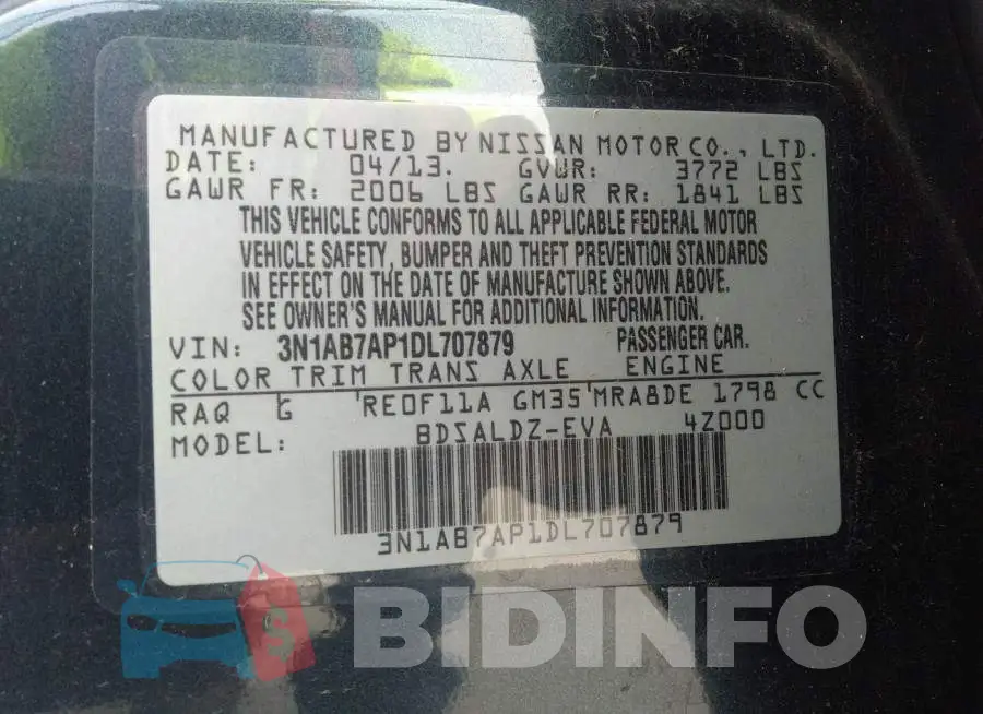 3N1AB7AP1DL707879 Photo# 9