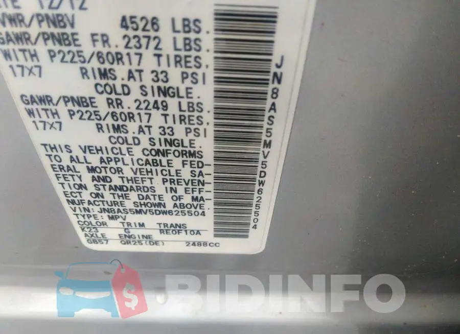 JN8AS5MV5DW625504 Photo# 9