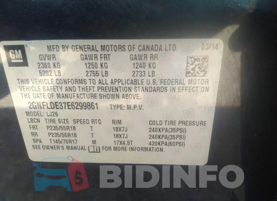 2GNFLDE37E6299861 Photo# 9