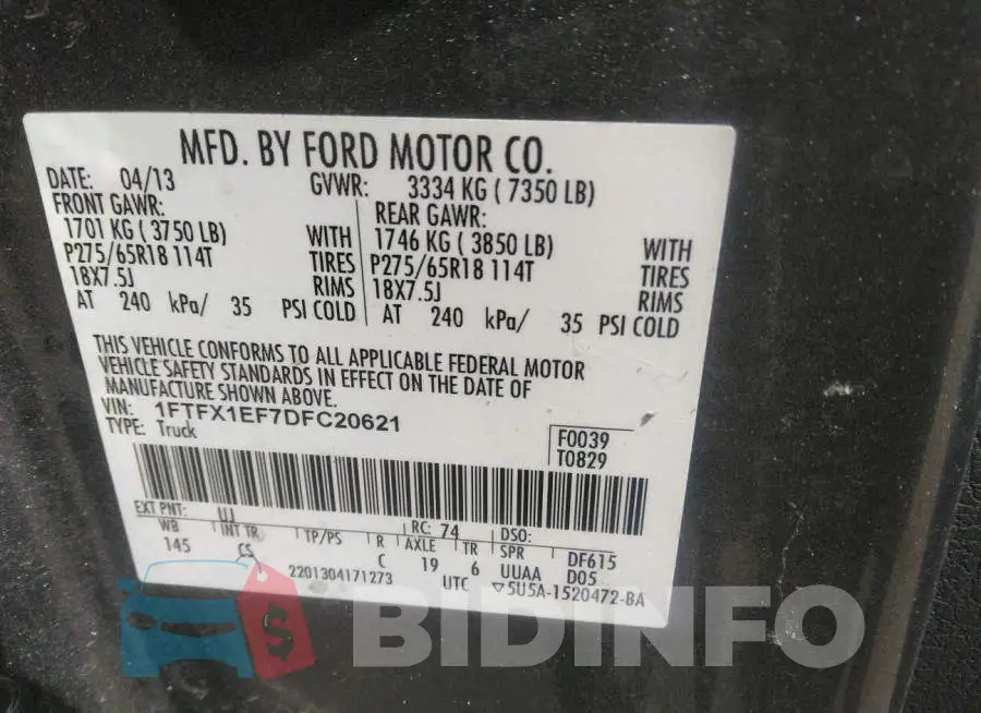 1FTFX1EF7DFC20621 Photo# 9