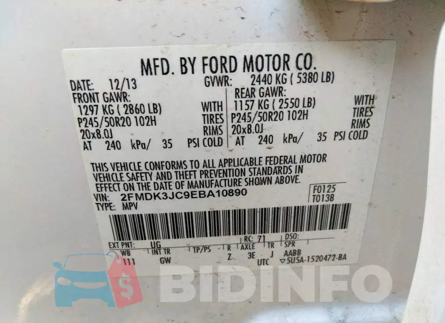 2FMDK3JC9EBA10890 Photo# 9