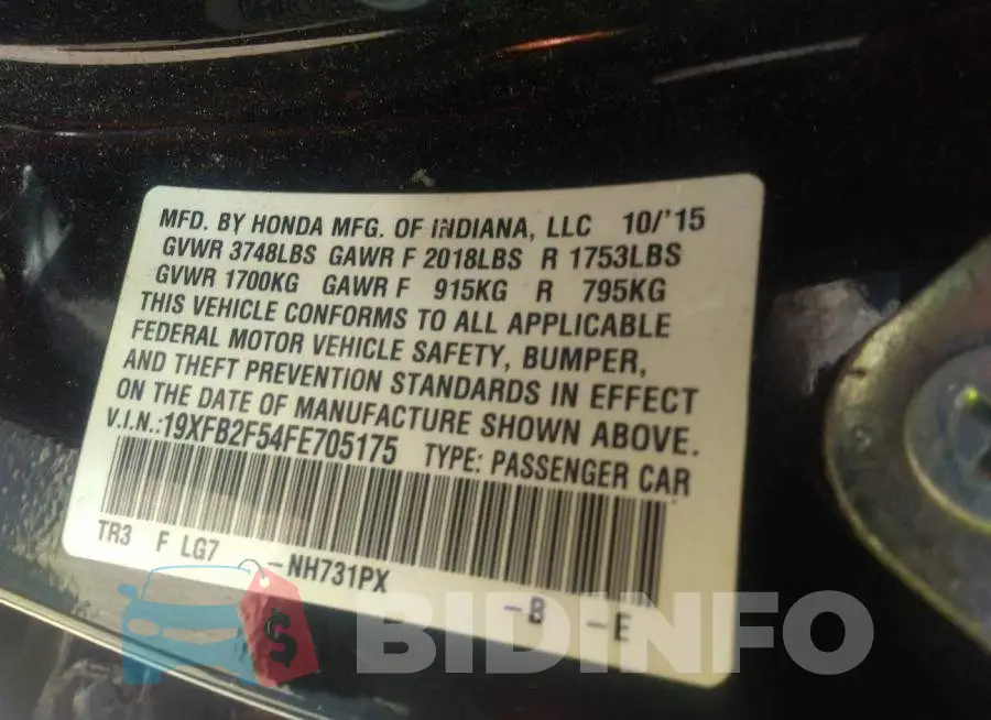19XFB2F54FE705175 Photo# 9
