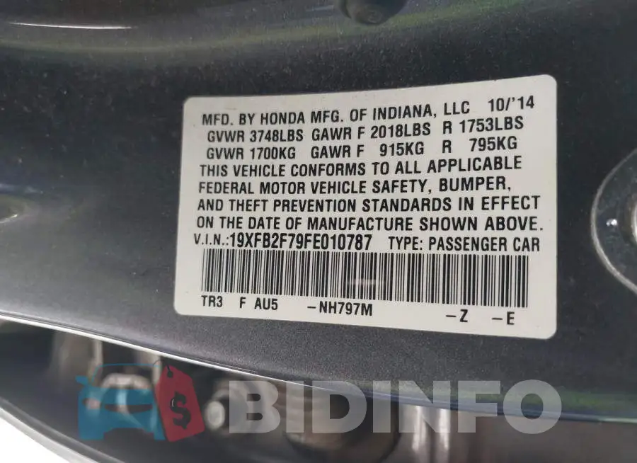 19XFB2F79FE010787 Photo# 9