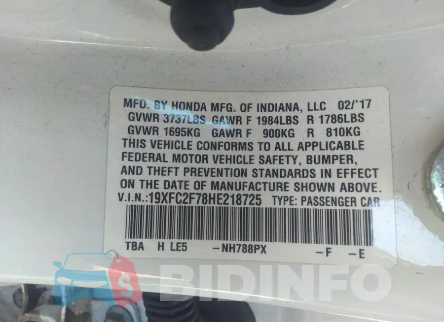 19XFC2F78HE218725 Photo# 9