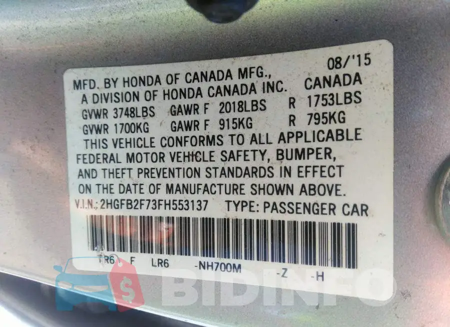 2HGFB2F73FH553137 Photo# 9