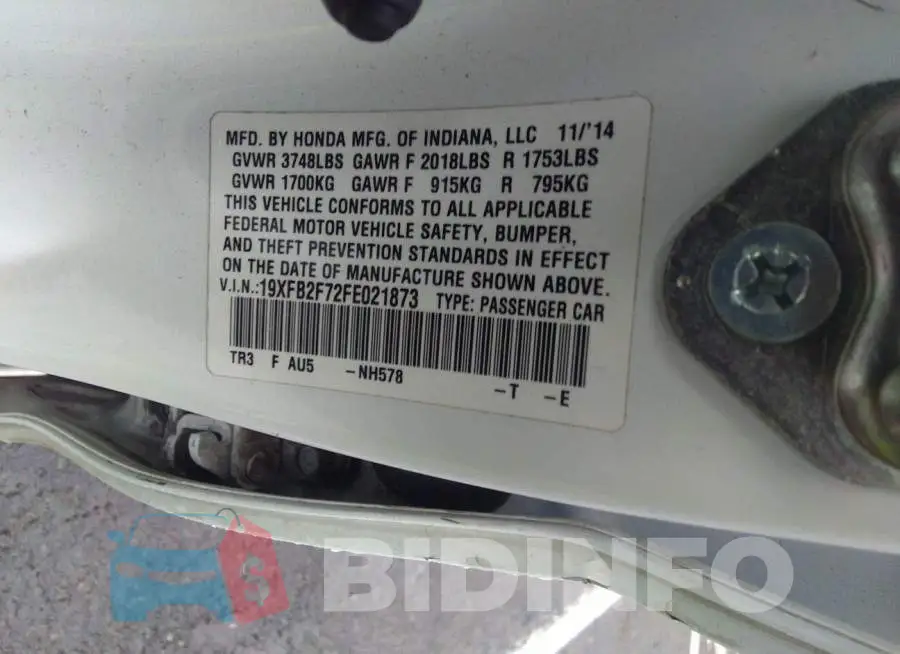 19XFB2F72FE021873 Photo# 9