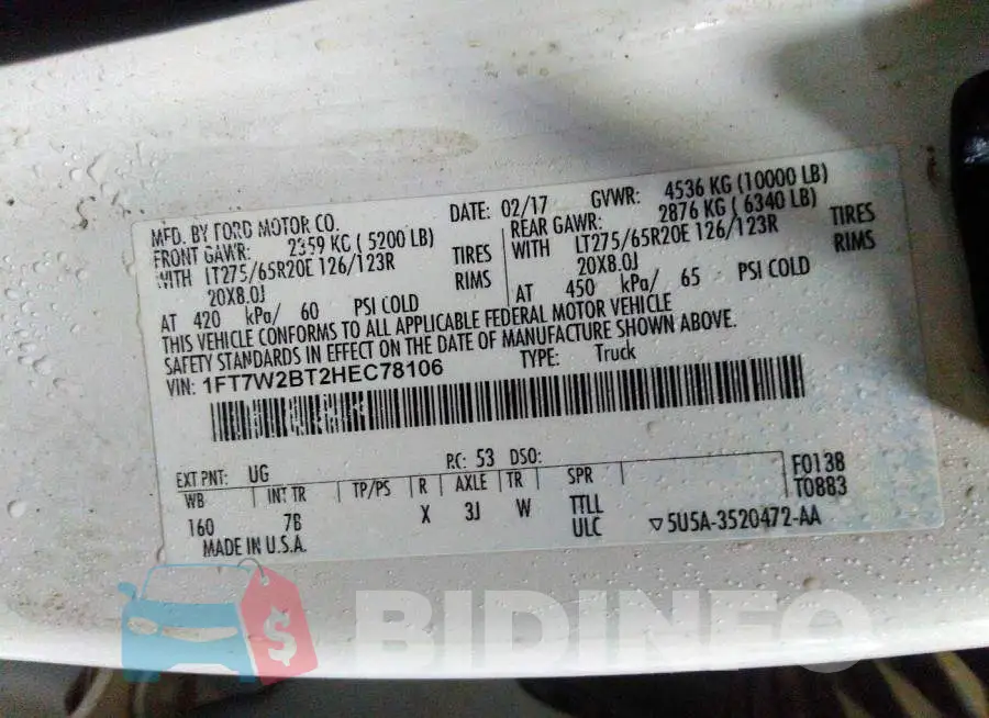 1FT7W2BT2HEC78106 Photo# 9