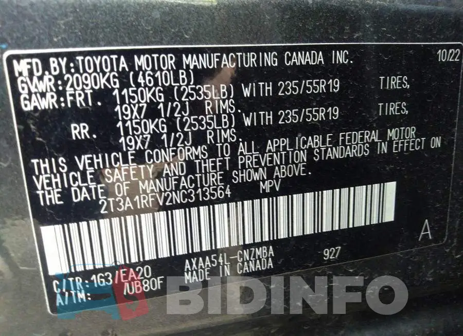2T3A1RFV2NC313564 Photo# 9