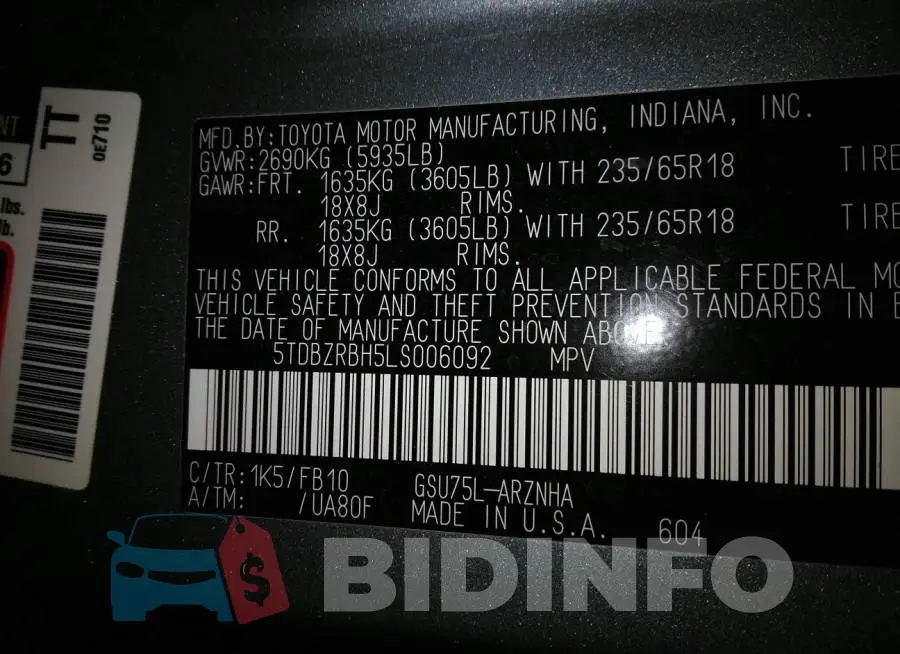 5TDBZRBH5LS006092 Photo# 9
