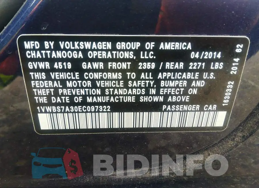 1VWBS7A30EC097322 Photo# 9