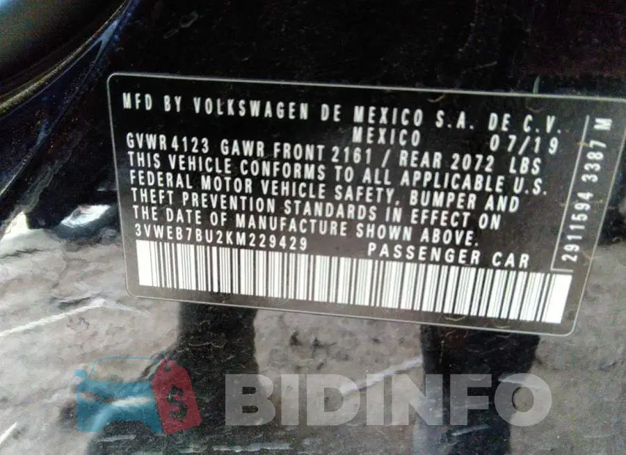3VWEB7BU2KM229429 Photo# 9