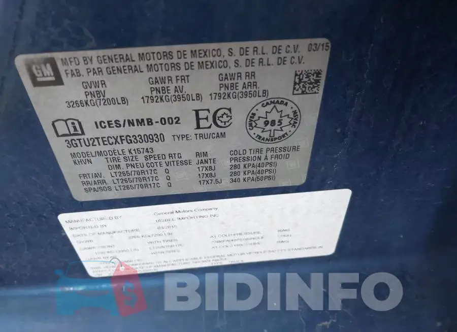 3GTU2TECXFG330930 Photo# 9