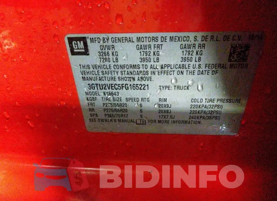 3GTU2VEC5FG165221 Photo# 9