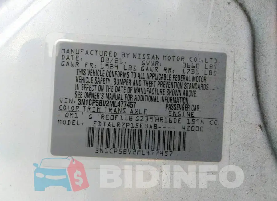 3N1CP5BV2ML477457 Photo# 9