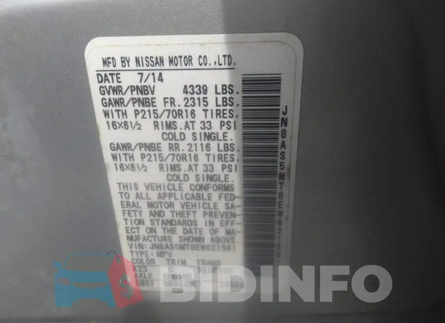 JN8AS5MT8EW621561 Photo# 9
