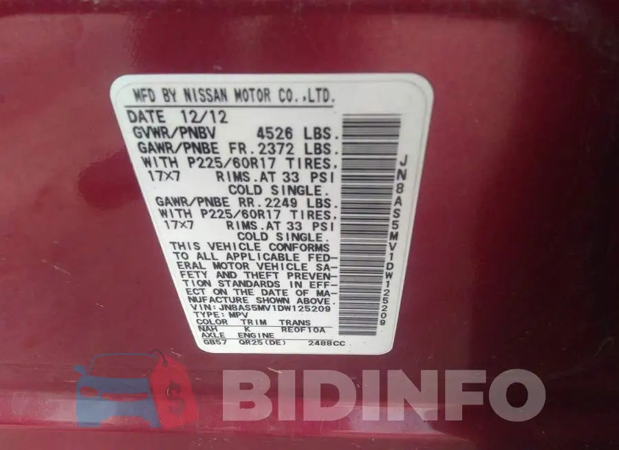 JN8AS5MV1DW125209 Photo# 9