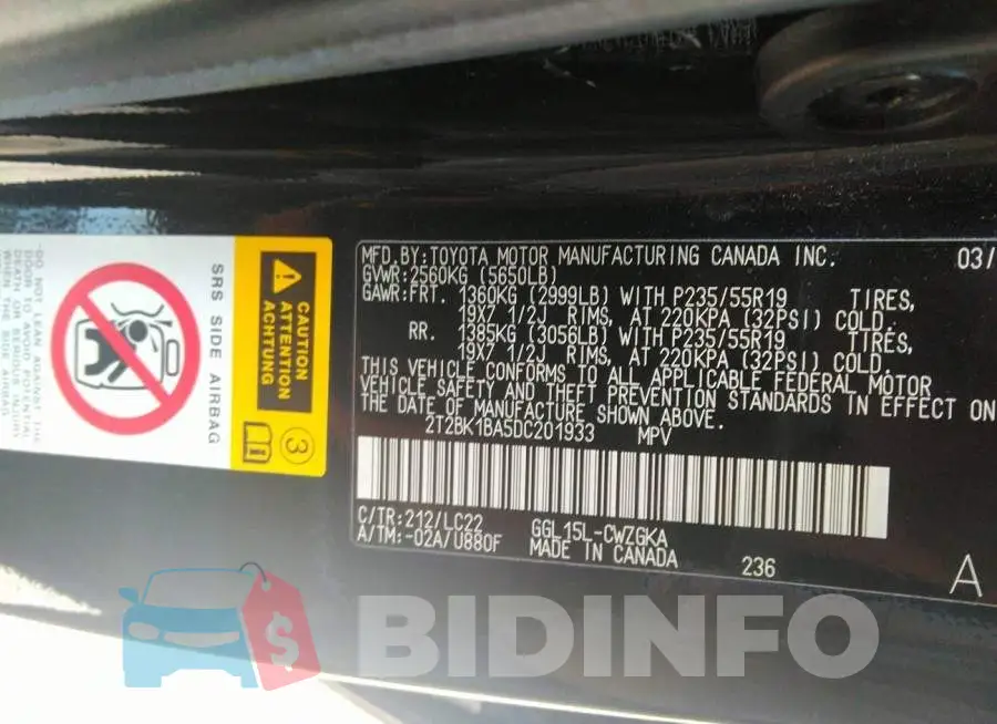 2T2BK1BA5DC201933 Photo# 9