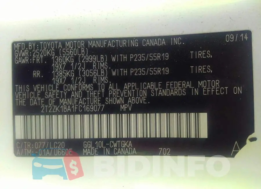 2T2ZK1BA1FC169077 Photo# 9