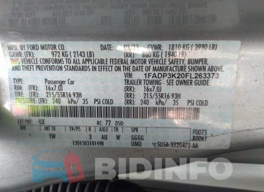 1FADP3K20FL263373 Photo# 9