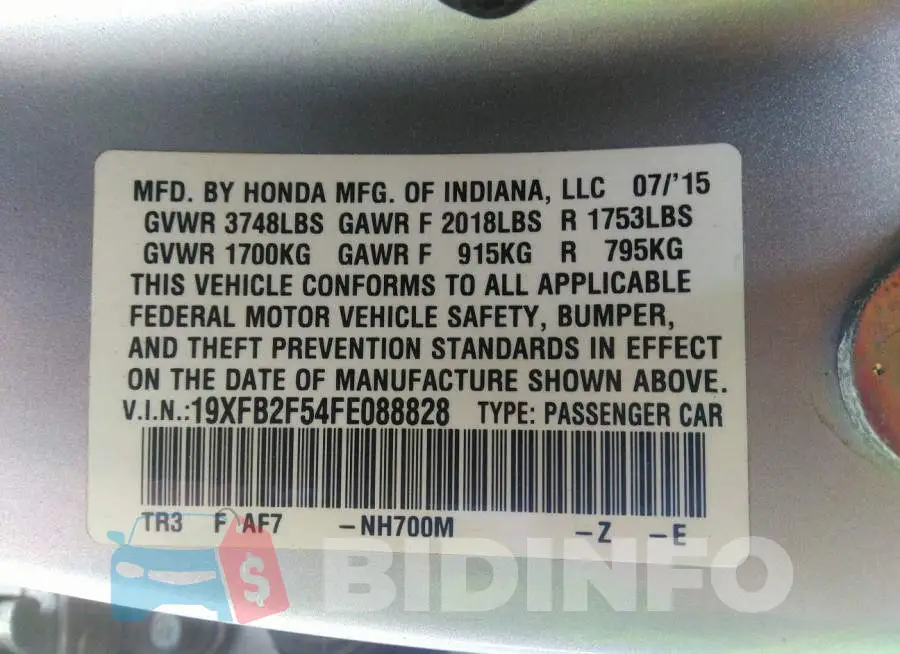 19XFB2F54FE088828 Photo# 9