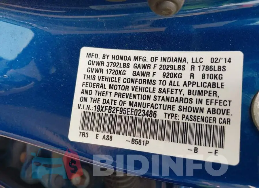 19XFB2F95EE023486 Photo# 9