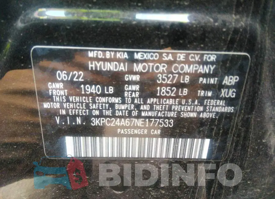 3KPC24A67NE177533 Photo# 9