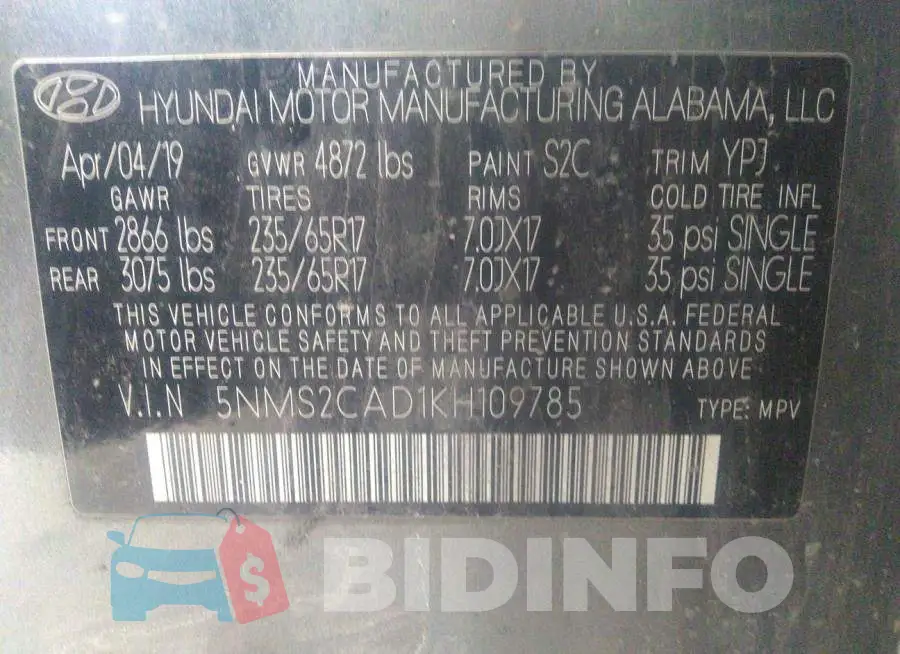5NMS2CAD1KH109785 Photo# 9