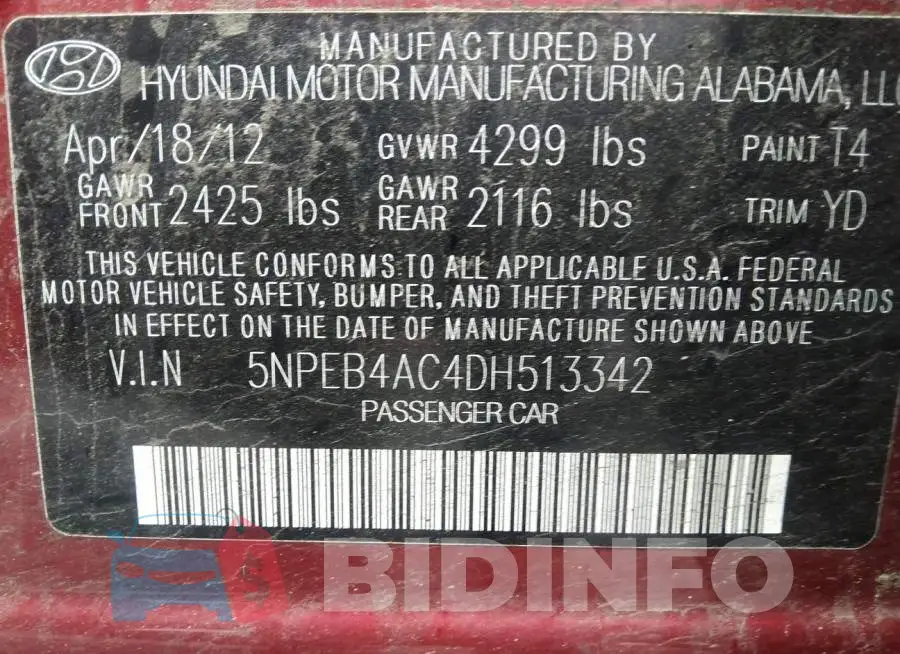 5NPEB4AC4DH513342 Photo# 9