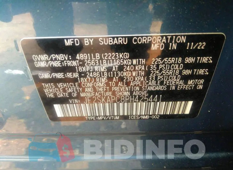 JF2SKAPC8PH425441 Photo# 9
