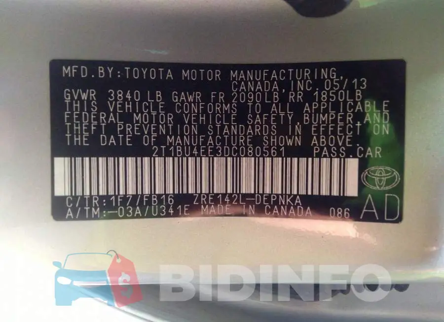 2T1BU4EE3DC080561 Photo# 9