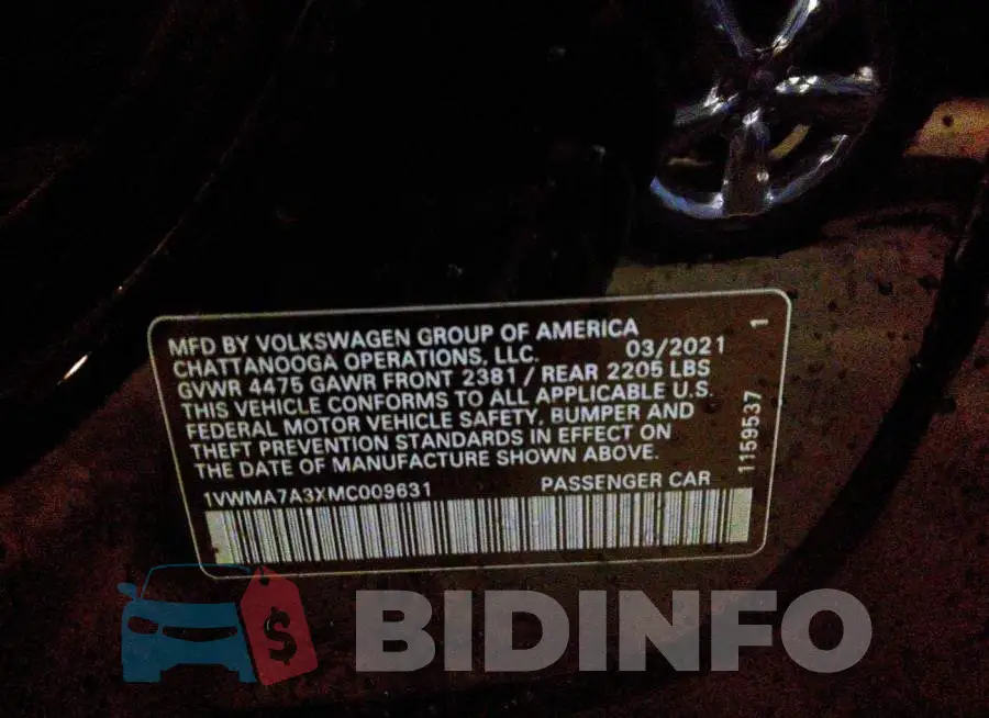 1VWMA7A3XMC009631 Photo# 9