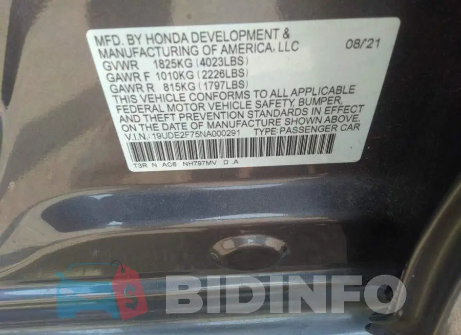 19UDE2F75NA000291 Photo# 9