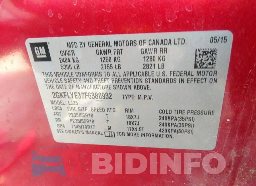 2GKFLYE37F6380932 Photo# 9