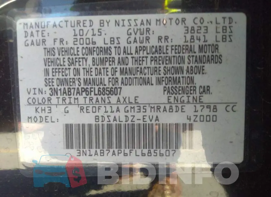 3N1AB7AP6FL685607 Photo# 9