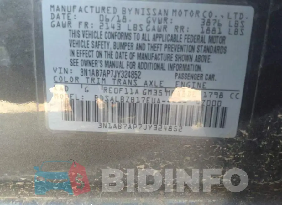 3N1AB7AP7JY324852 Photo# 9