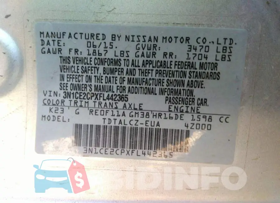 3N1CE2CPXFL442365 Photo# 9