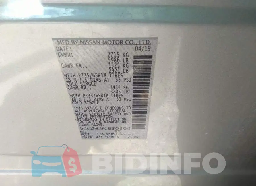 5N1DR2MN4KC630304 Photo# 9