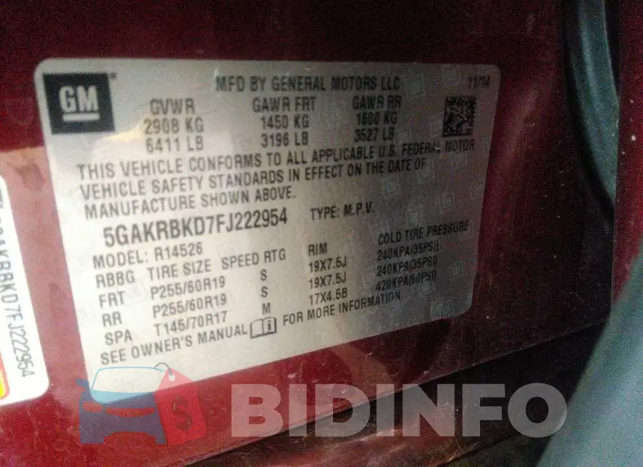 5GAKRBKD7FJ222954 Photo# 9