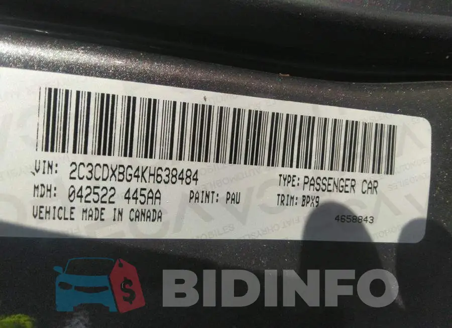 2C3CDXBG4KH638484 Photo# 9