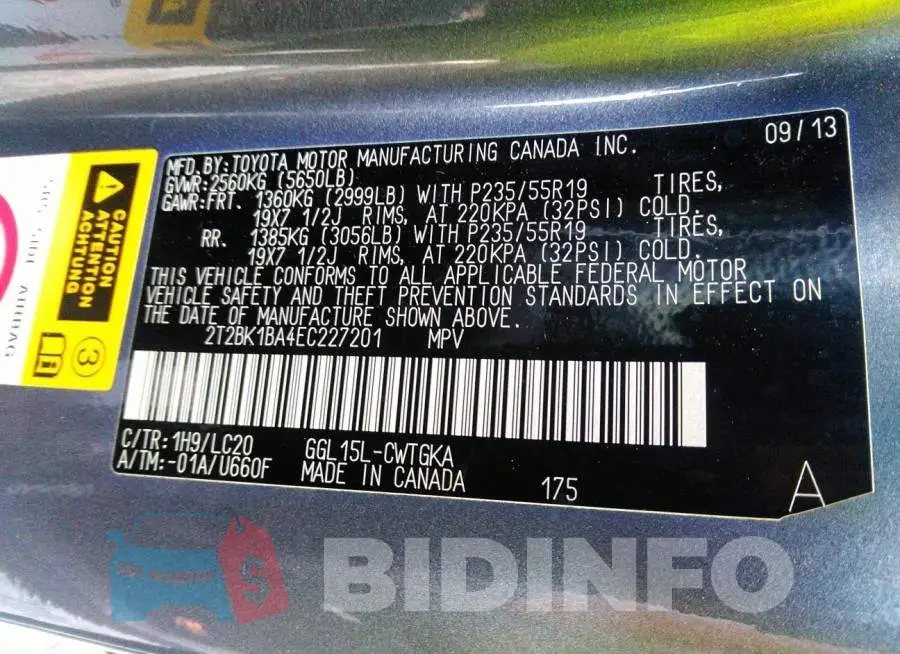 2T2BK1BA4EC227201 Photo# 9