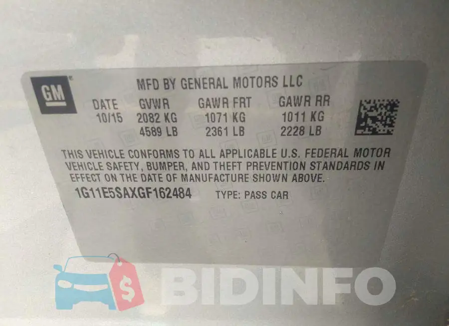 1G11E5SAXGF162484 Photo# 9