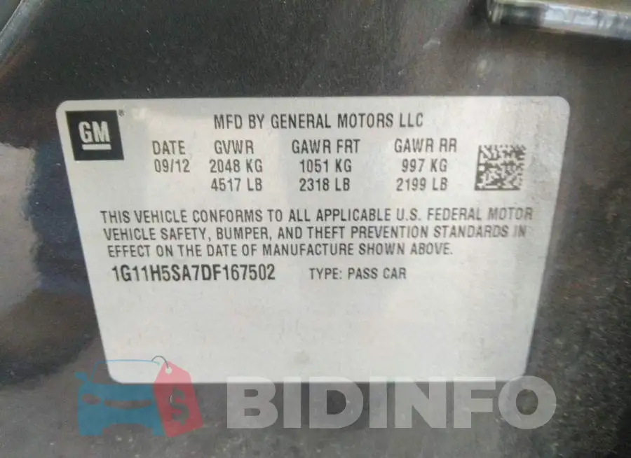 1G11H5SA7DF167502 Photo# 9
