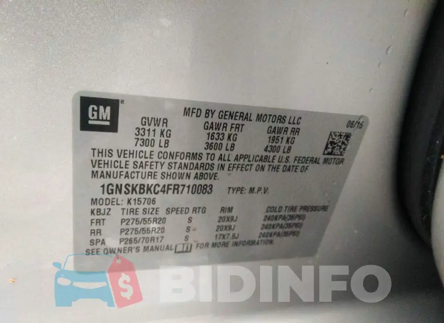 1GNSKBKC4FR710083 Photo# 9