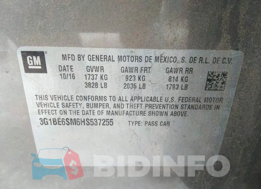 3G1BE6SM6HS537255 Photo# 9